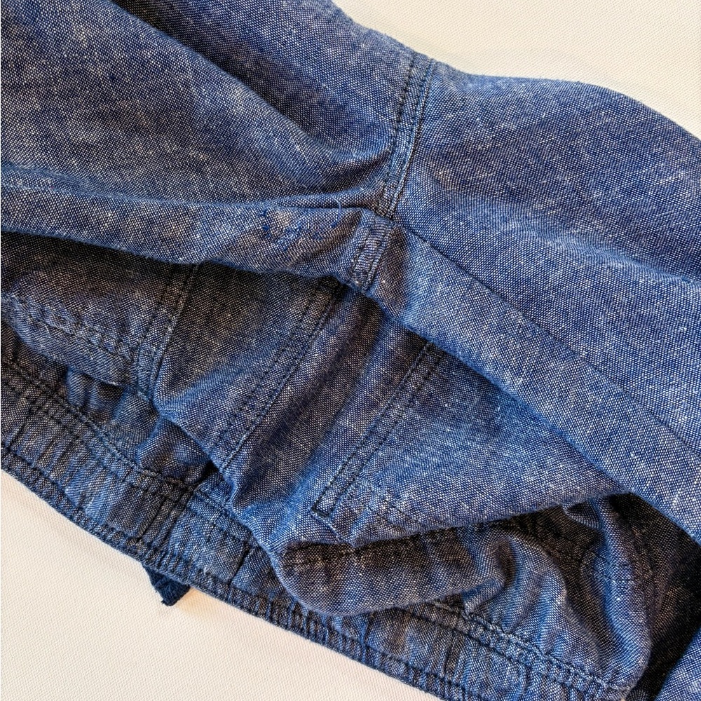 da-sh Linen Blend Boho Denim Blue Straight Leg Pants Small Drawstring Pockets - Picture 12 of 14